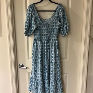 Hill House Louisa Nap Dress Trailing Vine Blue Crepe L